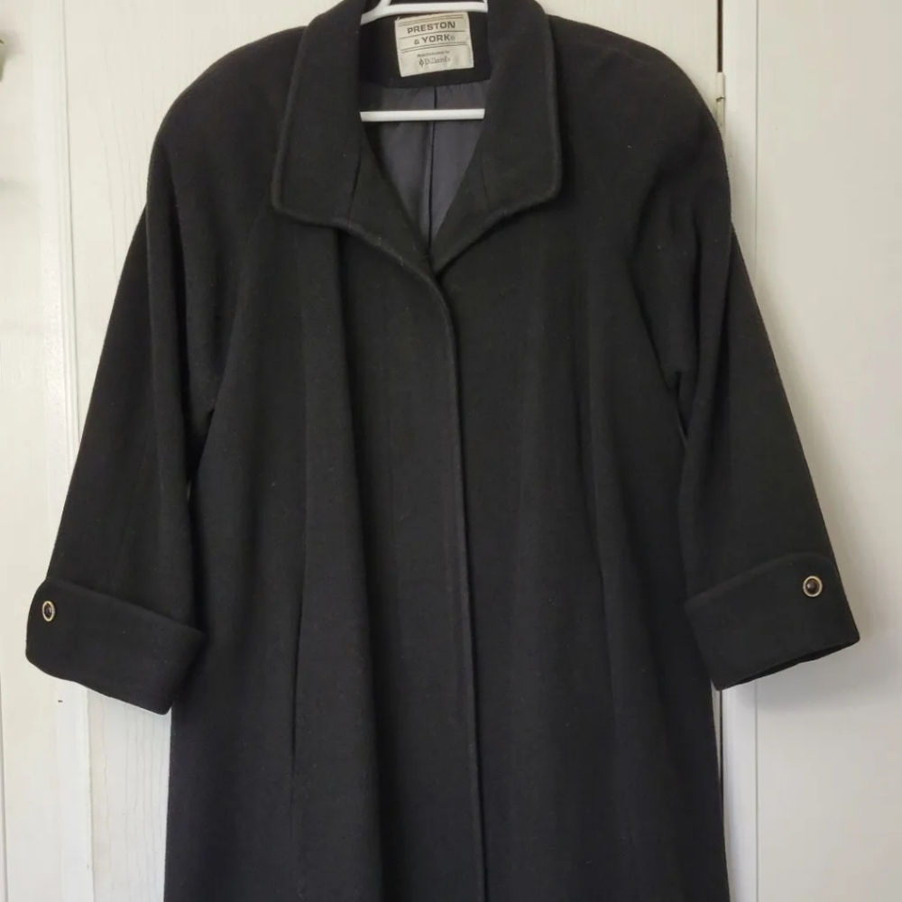 VTG Preston & York Dillards Long Wool Coat UNITE USA Black Size 10 Gold Buttons - Picture 6 of 13